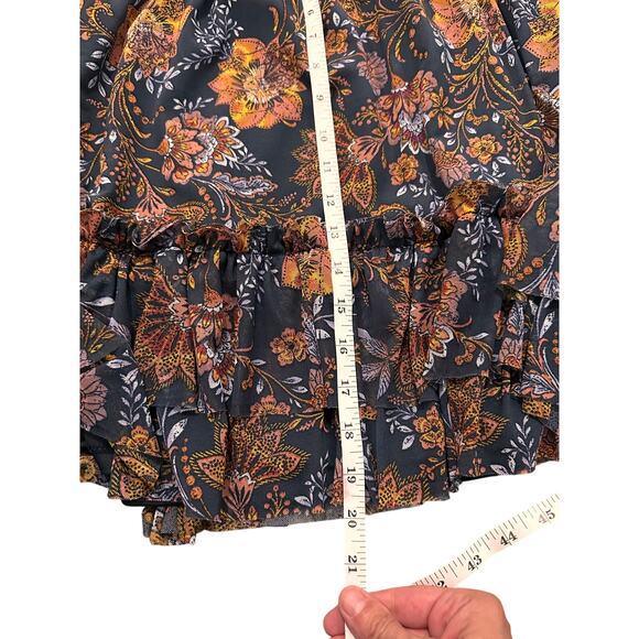 Evereve Tinslee Mesh Floral Ruffled Top Mini Skirt 2 PC Set Dark Fairy, XL - Picture 8 of 9